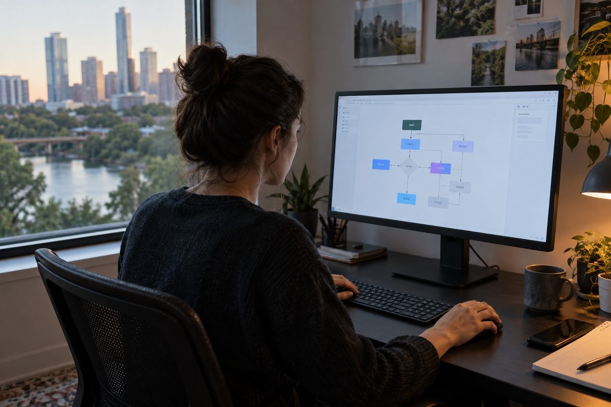 A person checking a web flow at a desk