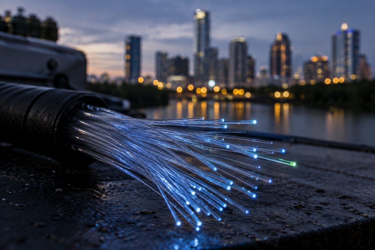 A close macro of fibre optic strands
